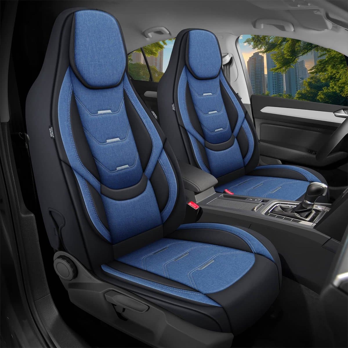 Premium Camper stoelhoezen voor Dreamer Select LIVING VAN H6 in Zwart/Blauw (2 losse stoelen)