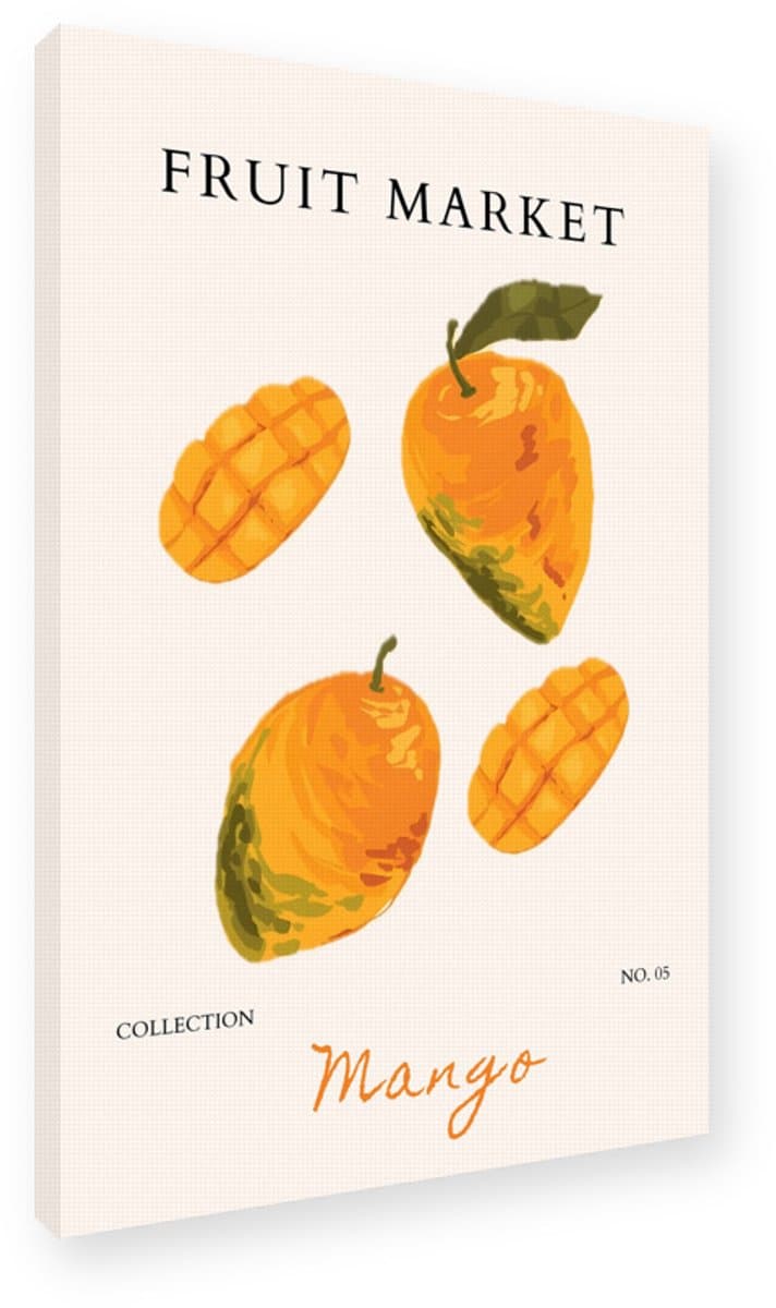 Mango Schilderij - Wanddecoratie Canvas op Frame 20x30 cm - Fruit Illustratie Kunstdruk - Muurdecoratie Woonkamer, Mango Poster