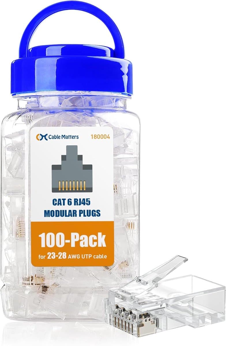 SnelShoppen - 100-Pack CAT6 RJ45 Modulaire Stekkers met 50µ Gouden Contacten, Ethernet Connectoren voor Massief en Gevlochten UTP Kabel, Perfect voor