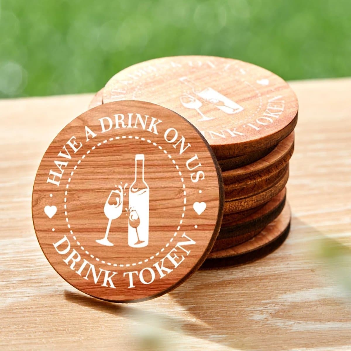 50 Stuks Houten Drinkmunten voor Evenementen - Vintage Huwelijksdecoratie, Feestartikelen en Barbenodigdheden