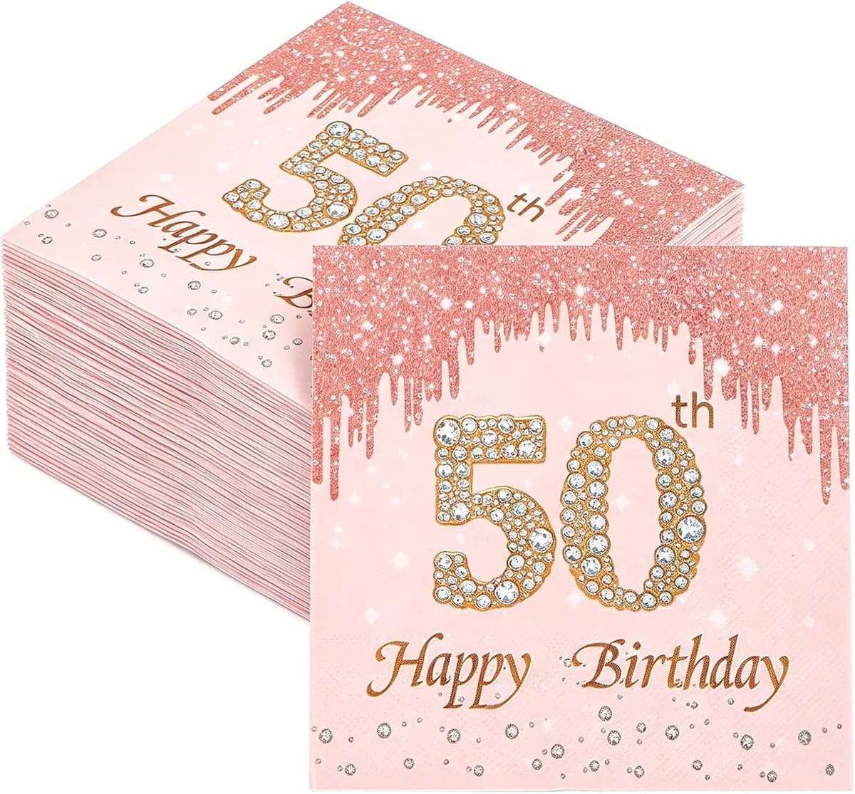 60 Stuks Servetten voor 50e Verjaardag Vrouwen - Feestdecoratie, Jubileum en Viering (Roze)