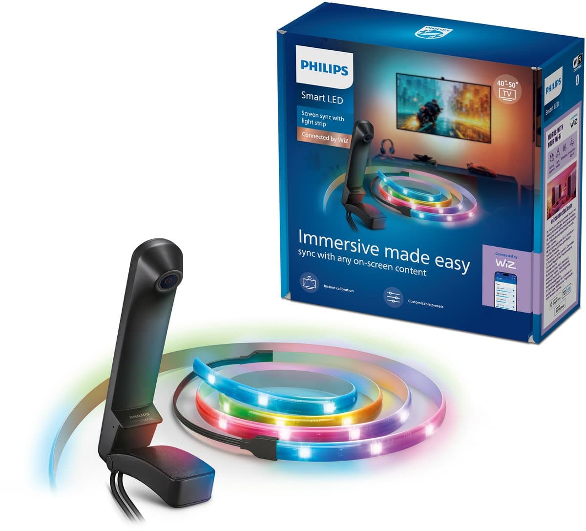 Philips Smart Lighting - Screen Sync kit - RGBIC LED-strip - Voor 40"-50" tv's - Gekleurd en instelbaar wit licht - Dimbaar - Automatische kalibratie - Entertainment starterkit - Werkt met de WiZ app - Wifi