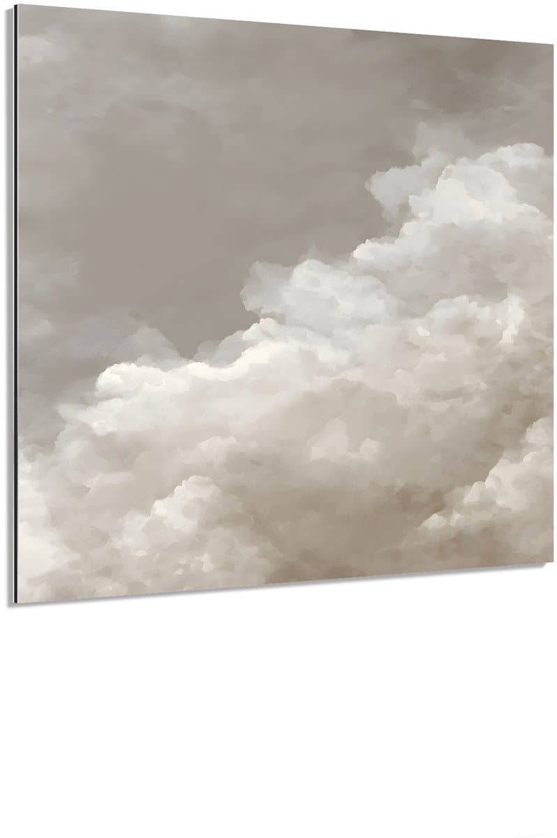 Zachte wolken beige harmonie - Schilderij 110x110 cm - Wanddecoratie op Aluminium Dibond - Aluminium Wandpaneel