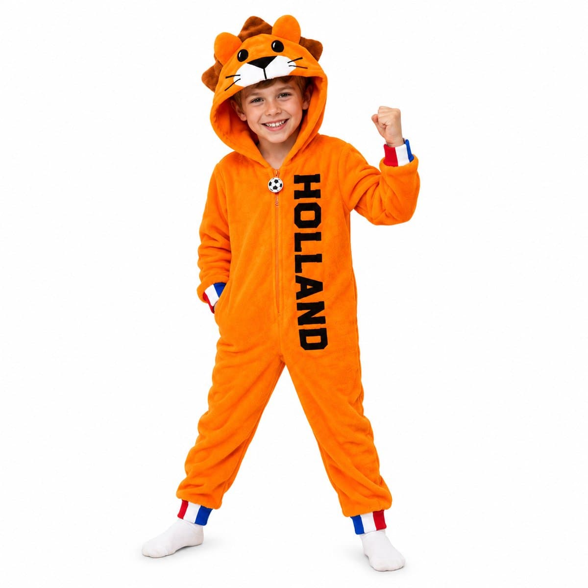 PartyFX Oranje Holland Leeuw Onesie Kinderen – EK/WK Voetbal Verkleedpak – Hup Holland Supporters Pak – 122/128