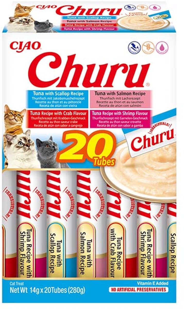 Inaba Churu Puree Multipack - Kattensnack - Tonijn Zeevruchten 20x14 g