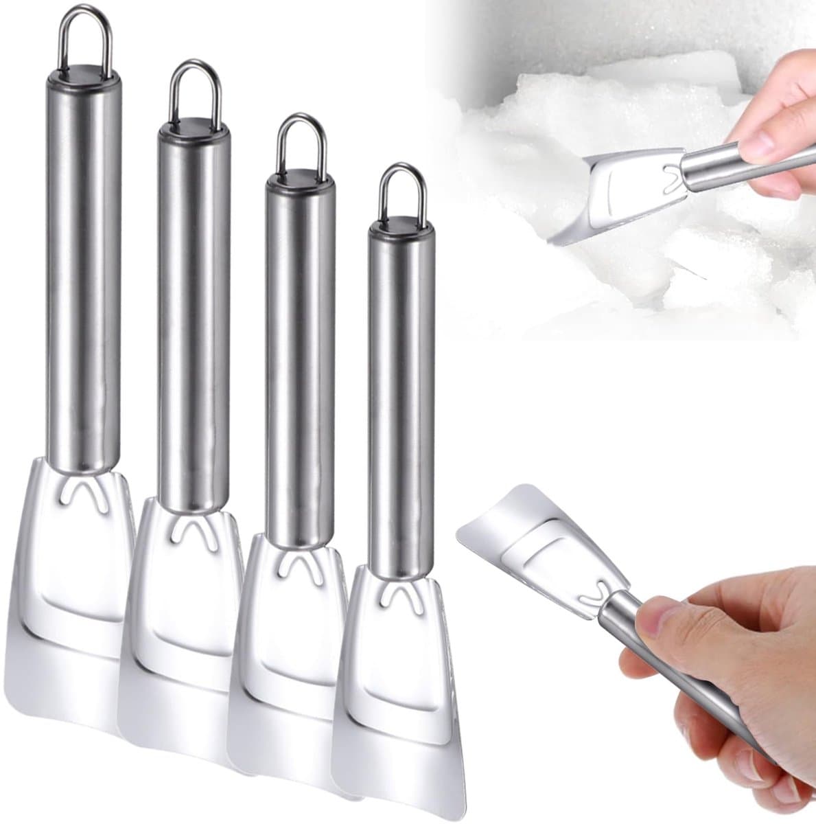 Dailygoods- IJskrabber Roestvrij Staal - Set van 4 - Multifunctionele IJsschep - Effectieve Vorstverwijdering - Ideaal voor Vriezer - Verbeterde Efficiëntie