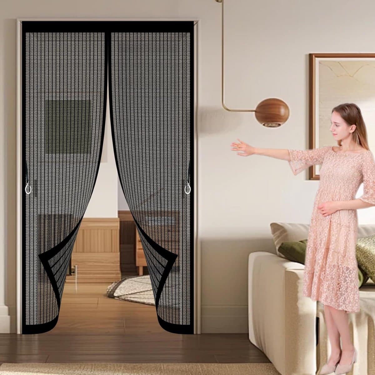 Vliegengordijn Deur - Insectenbescherming Gordijn - Zomer Genieten - Magneetsluiting Zonder Boren - 172 x 188 cm - Zwart