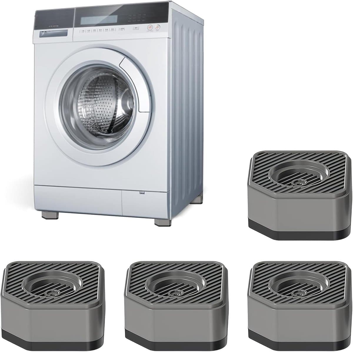 Set van 4 trillingsdempers voor wasmachines – antislip en stapelbare voeten voor wasmachines, koelkasten en wasdrogers, trillingsisolatie en geluidsreductie