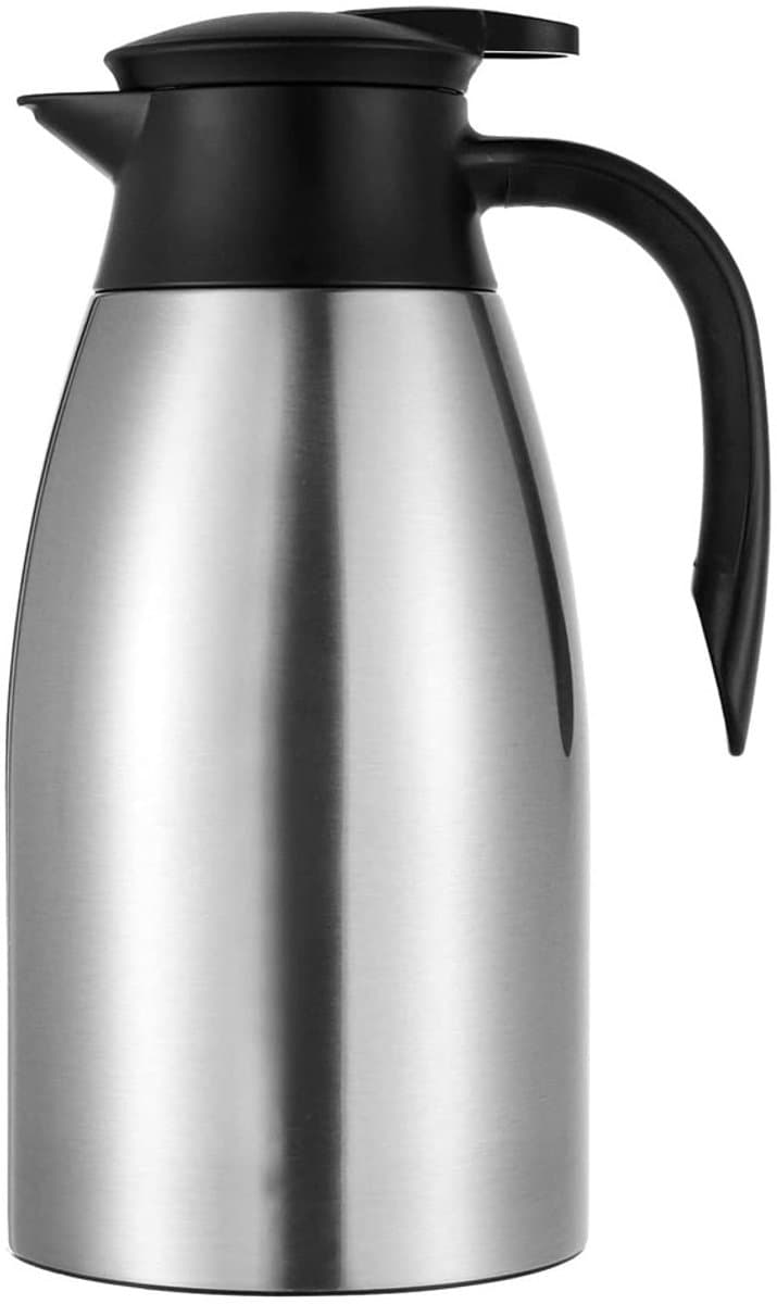 Geïsoleerde waterfles van 2 liter van roestvrij staal – Dubbelwandige geïsoleerde waterfles – Thermoskan voor thuisgebruik – Vacuümgeïsoleerde fles – Geschikt voor koffie en thee – Roestvrij staal – 2 liter – Zwart