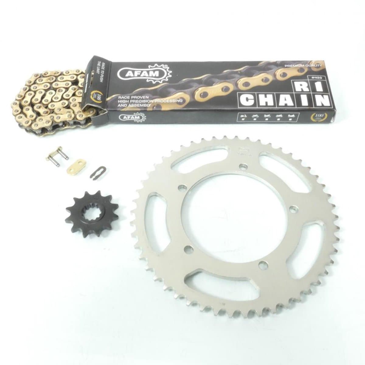 Kit chaîne Afam pour moto Generic 50 Trigger 50x12 pas 420 128L Neuf