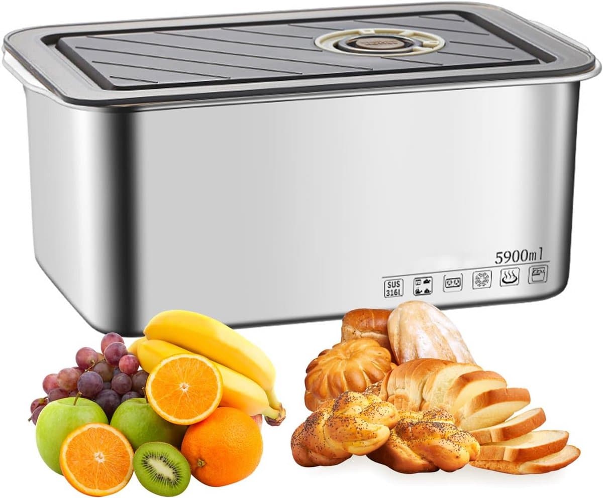 YFaith Opbergcontainer met deksel, 5900 ml vershouddozen met deksel, 316 roestvrij stalen vershouddoos, voedselcontainer, voor koelkast, magnetron, oven