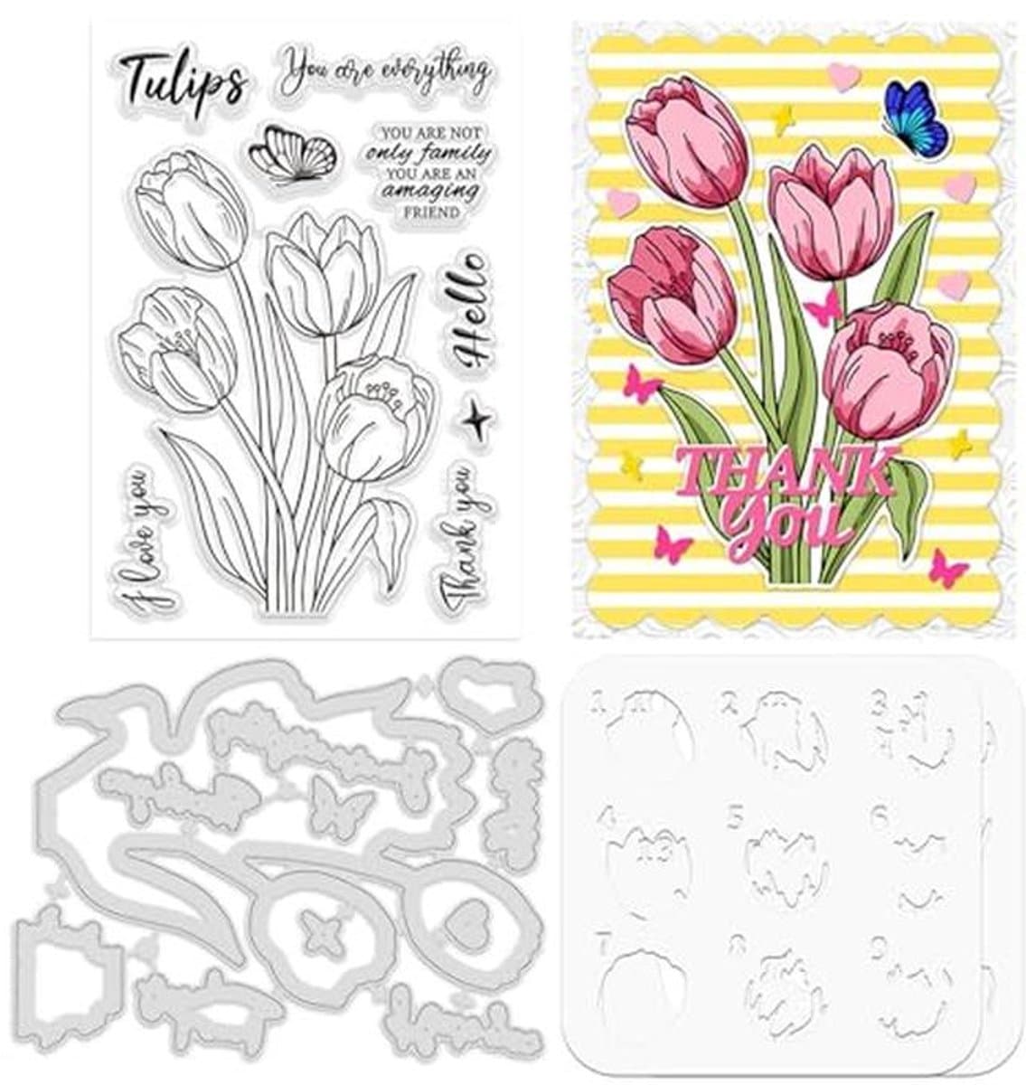 Tulip Gelaagdheid Stencil Set voor Kaarten Maken - Creatieve Stempel en Snijdie Set voor Scrapbooking