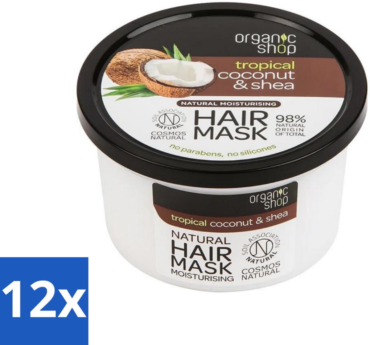 Organic Shop - Haarmasker Coconut & Shea - Verzorgend en Voedend - 250 ml - Voordeelverpakking - 12 stuks