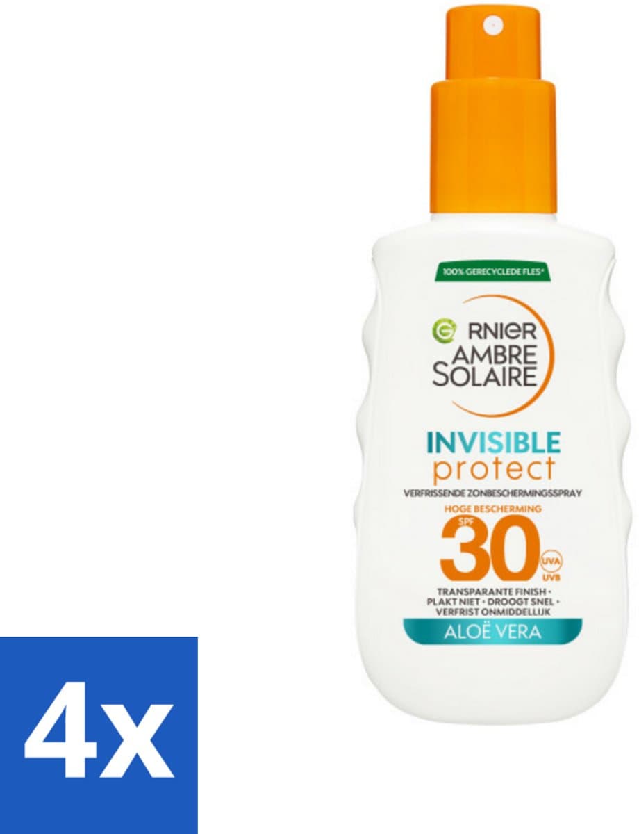 Garnier - Ambre Solaire - Zonnebrandspray - Invisible Protect - Aloë Vera - SPF 30 - 150 ml - Voordeelverpakking - 4 stuks