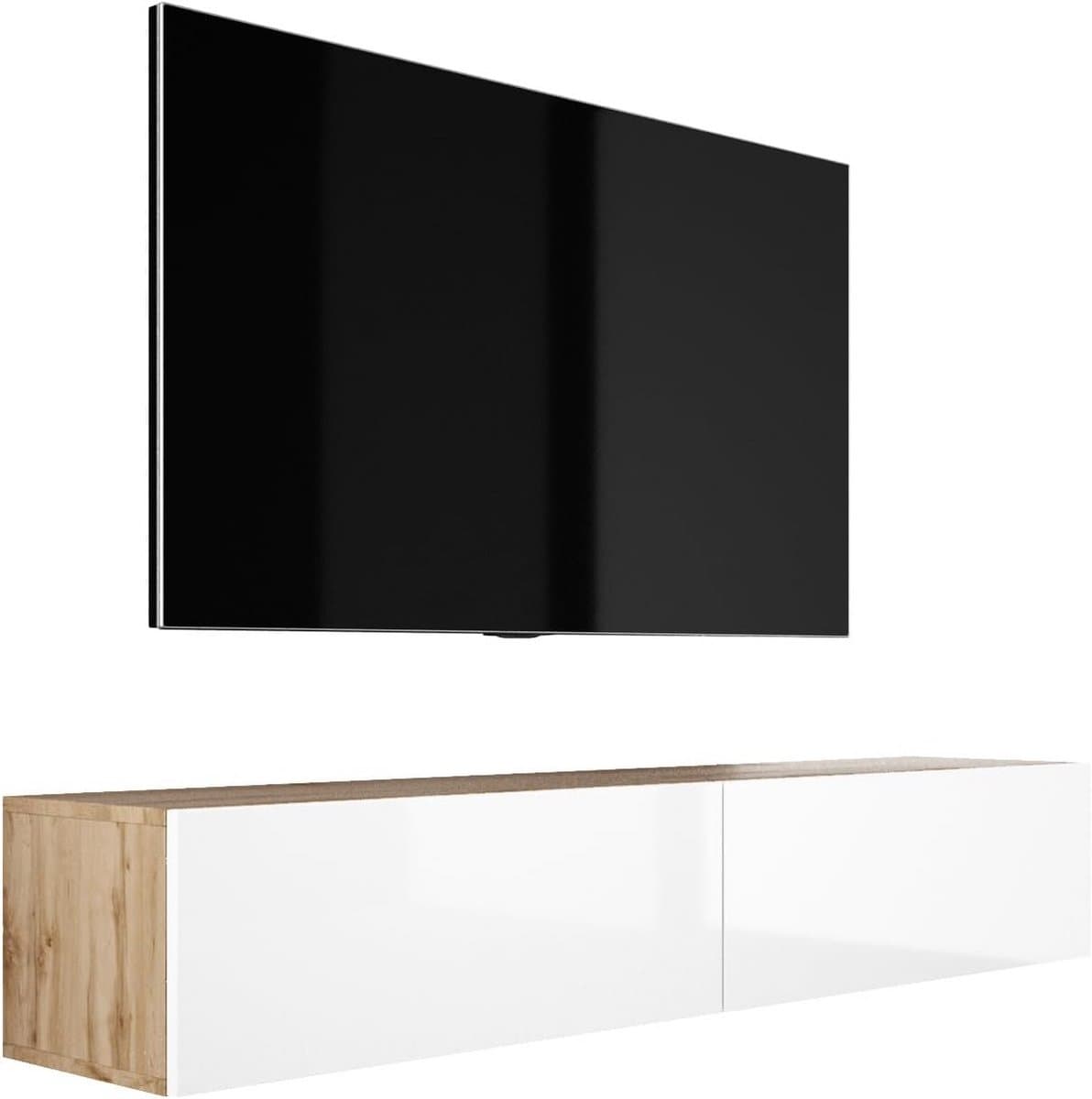 Zwevend TV Meubel Laag Dressoir 170 cm Breed Eiken en Hoogglans Wit