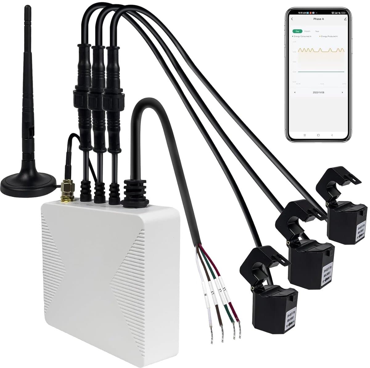 3-Fase Wifi Smart Home Energiemonitor met Klemmaatjes voor Real-time Energieverbruik