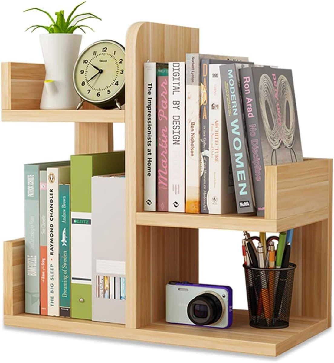 Houten bureauplank - Kleine boekenplank - Kantoor organiseren - Krasbestendig materiaal - 40 x 17 x 41 cm - Walnoot