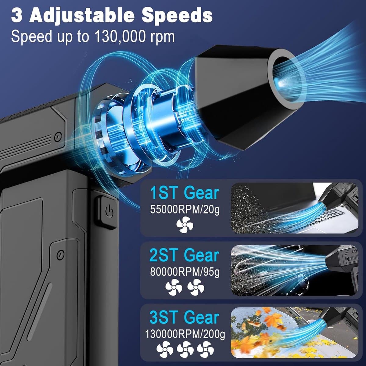 Draagbare Elektrische Luchtblazer met LED Licht, Oplaadbaar voor Laptop, Toetsenbord en Auto