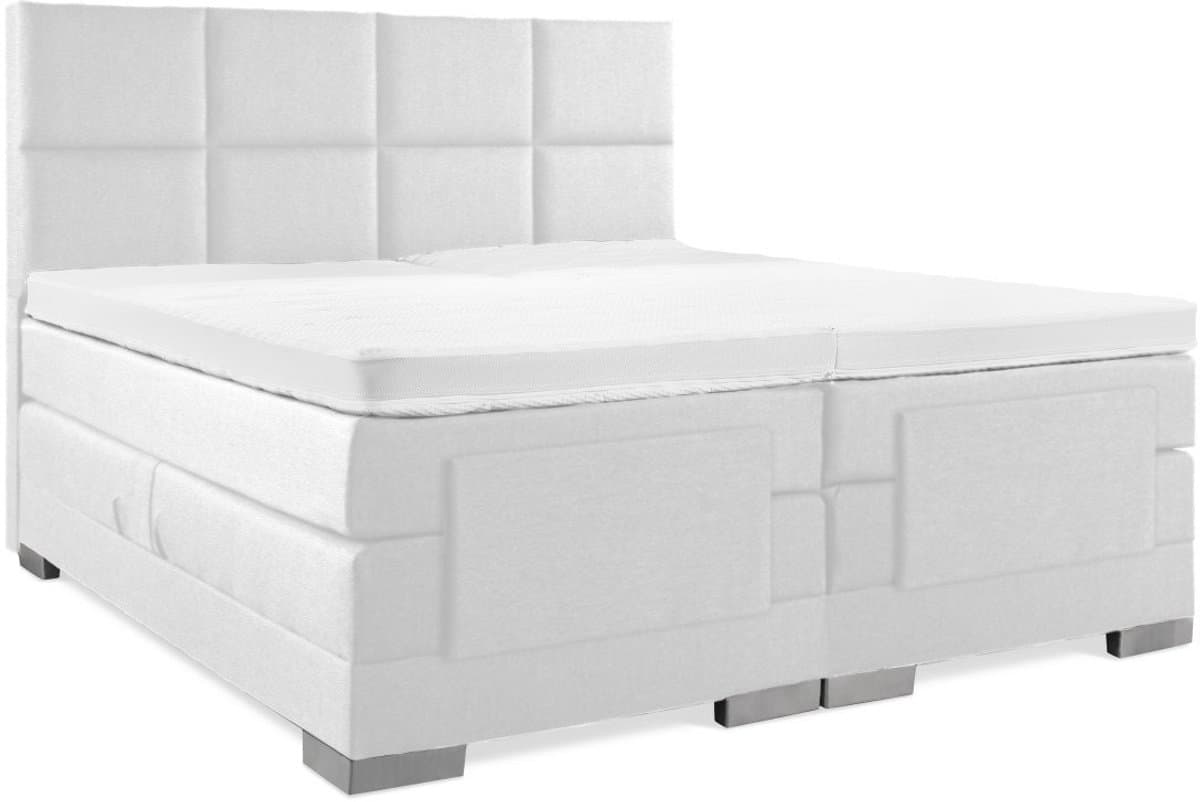 Soft bedden Elektrische Boxspring - 180x200 - Incl. 8-Vaks hoofdbord - Wit lederlook met plint