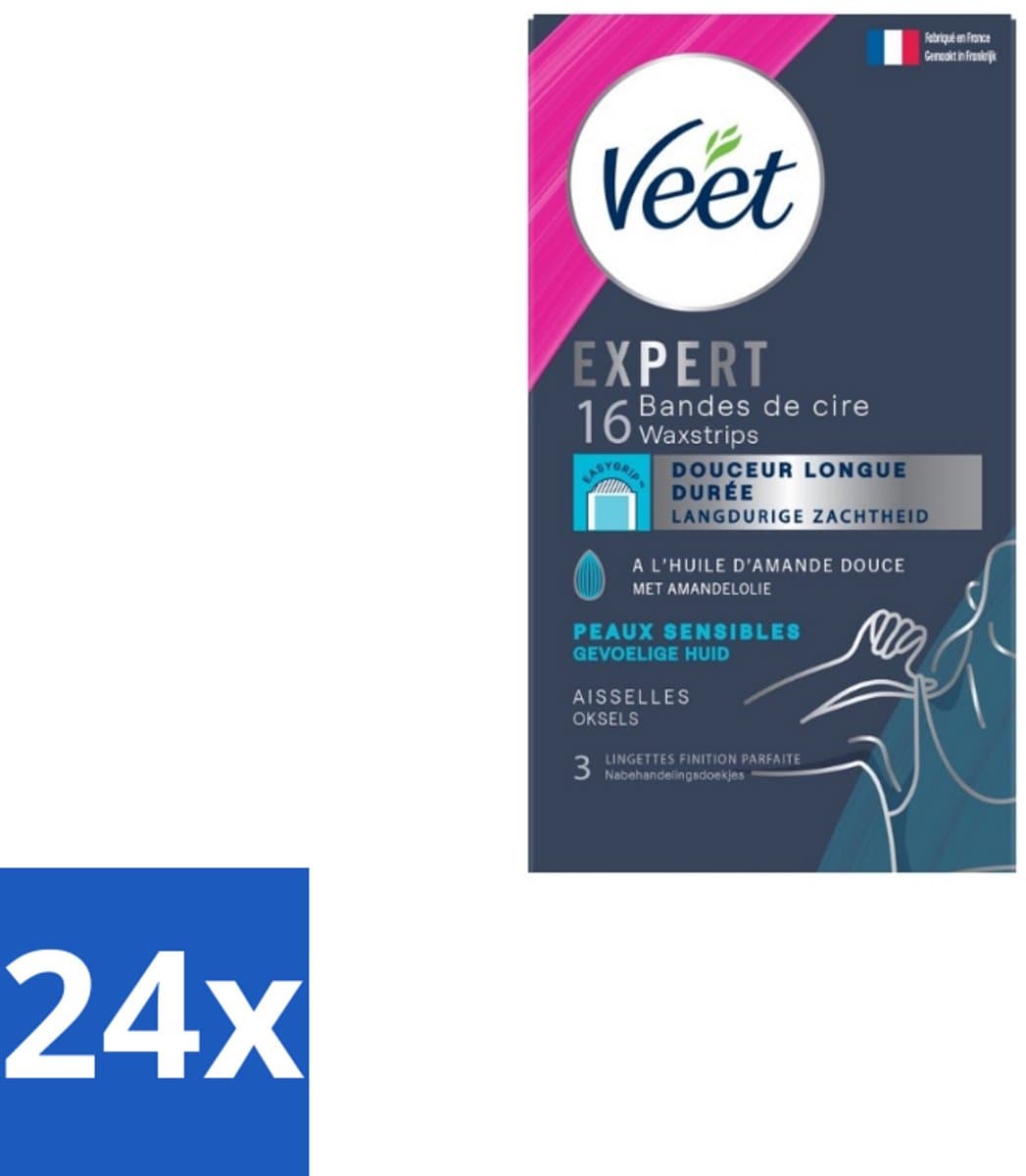 Veet – Ontharingsstrips – Expert Gevoelige Huid Oksels – 16 Strips - Voordeelverpakking - 24 stuks