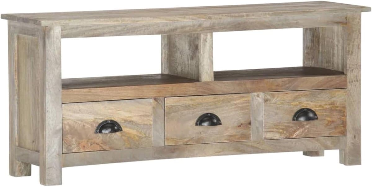 Tv-kast Massief Hout - Entertainmentcentrum Opbergkast - Woonkamer Meubel - Unieke Houtnerven - 110x30x50 cm - Grijs Eiken