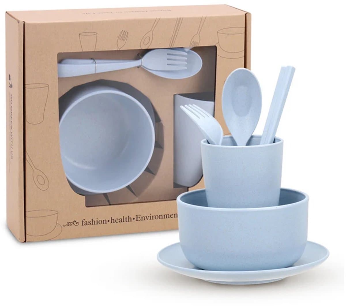 BOECK - Kinderservies - Babyservies - Kinder serviesset - Eco Kids Serviesset Lichtblauw – 5-delig Tarwe stro – BPA vrij • Lichtgewicht & Onbreekbaar - Magnetron- & Vaatwasserbestendig • Duurzaam Kinderservies - Babyservies – Kraamcadeau