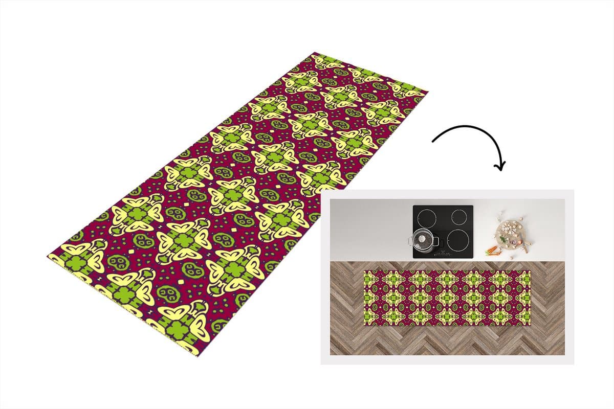 Keukenloper - Loper keuken - Patroon - Versiering - Groen - 180x60 cm - Keukenloper vinyl