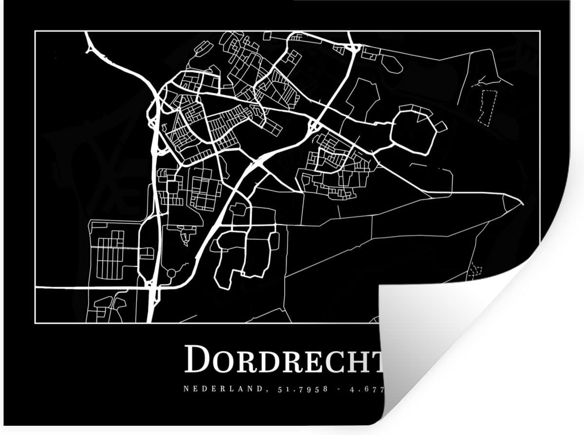 Muurstickers - Sticker Folie - Kaart - Dordrecht - Plattegrond - Stadskaart - 160x120 cm - Plakfolie - Muurstickers Kinderkamer - Zelfklevend Behang XXL - Zelfklevend behangpapier - Stickerfolie