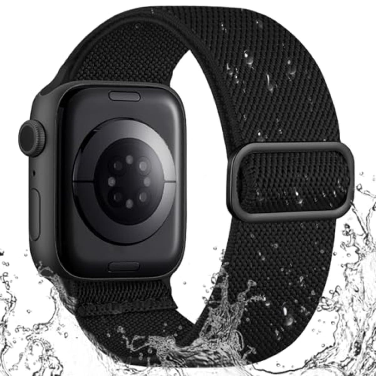 PromoHome Waterbestendige Nylon Stretch Sportband voor Apple Watch - 44/45/46/49/42mm - Zwart