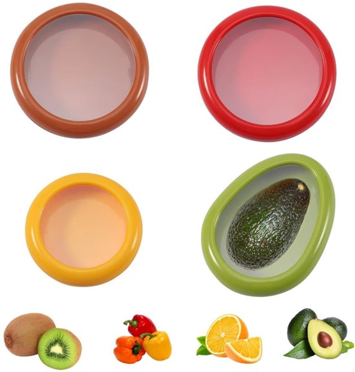 4 stuks siliconen vershoudbakjes, avocado-opslag, luchtdicht voor fruit en groenten, fruitbewaarkoelkast