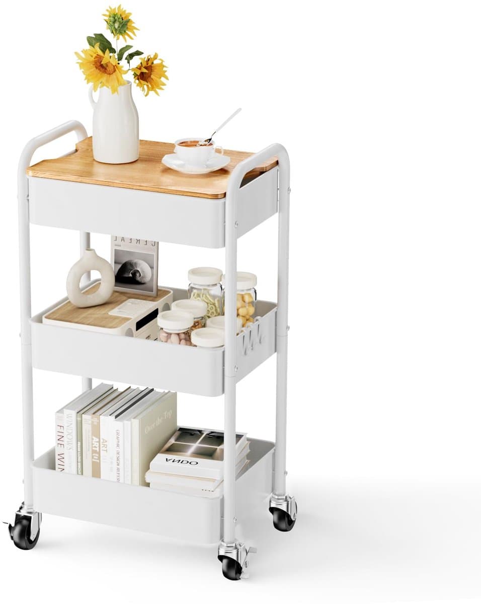 Omgoods - Multifunctionele Keuken Trolley met 3 Niveaus en Tabletop - Stabiele Organiser op Wielen