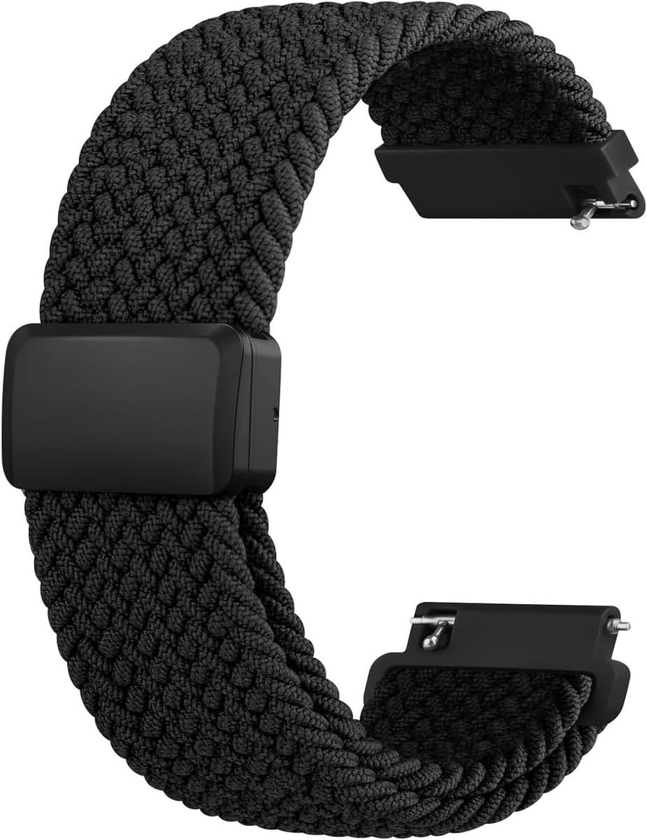 Elastische Gevlochten Band - Sport Armband Horloge - Smartwatch Gebruik - Magnetische Sluiting - 22 mm - Zwart