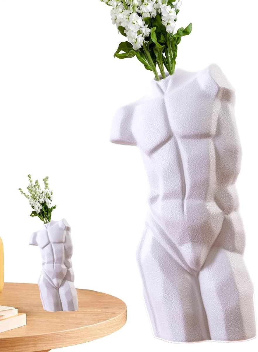 Keramische Vaas - Lichaamskunst Decoratie - Bloemen Presenteren - Artistiek Design - 30.8 x 22.2 cm - Wit