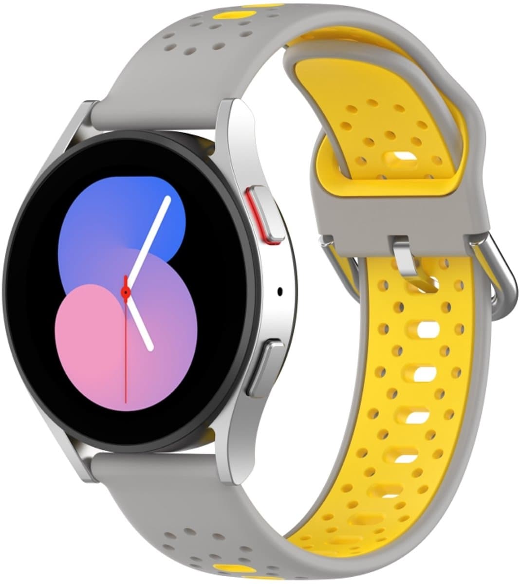 Voor Samsung Galaxy Watch 5 40 mm 20 mm ademende tweekleurige siliconen horlogeband (grijs + geel)