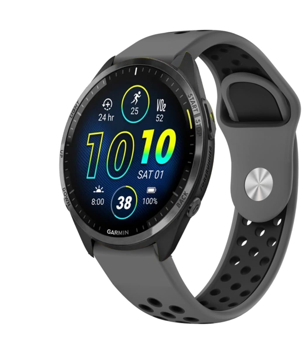 Voor Garmin Forerunner 965 22 mm sport ademende siliconen horlogeband (grijs + zwart)