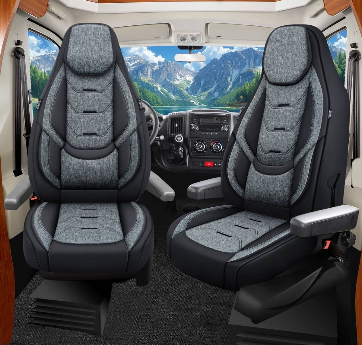 Premium Camper stoelhoezen voor Malibu Comfort H1 in Zwart/Grijs (2 losse stoelen)