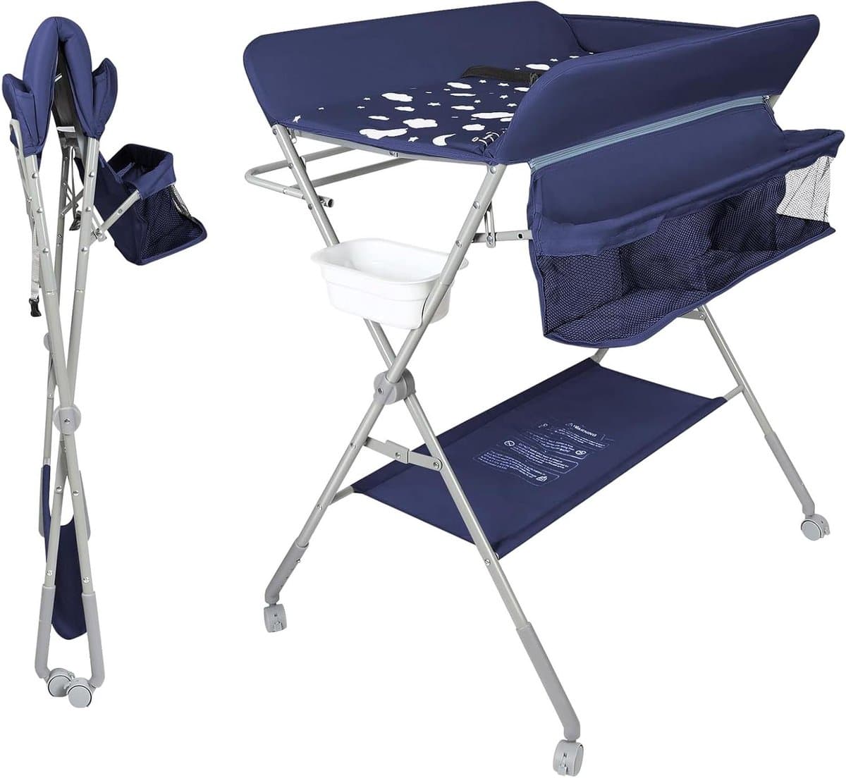 Baby Verschoontafel - Commode Baby - Baby Verzorgen - Verstelbare Hoogte - 80 x 58 x 90 cm - Marineblauw