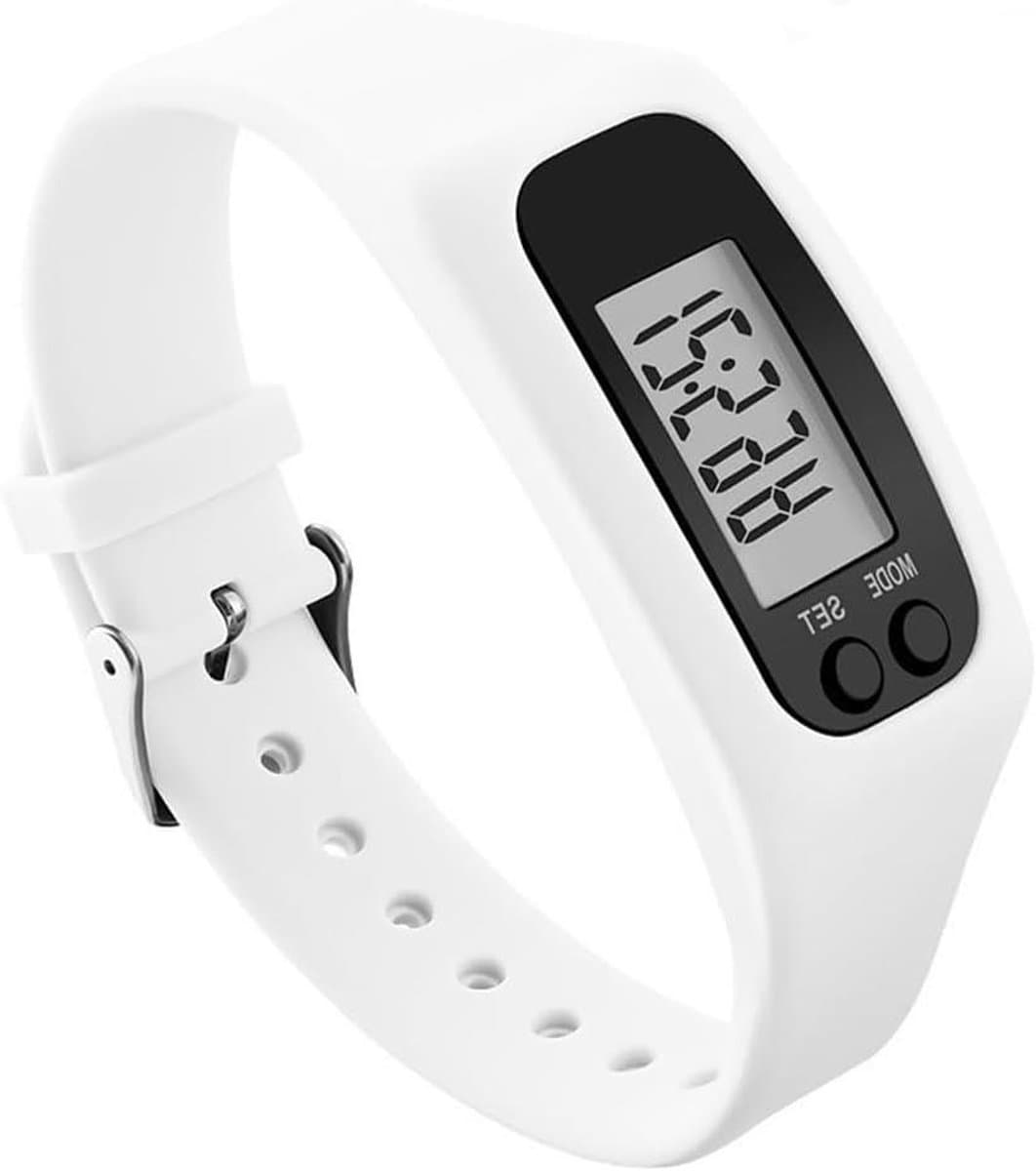 Stappenteller - Fitness tracker - Activiteit bijhouden - Groot display - 250 x 27 x 45 mm - Wit