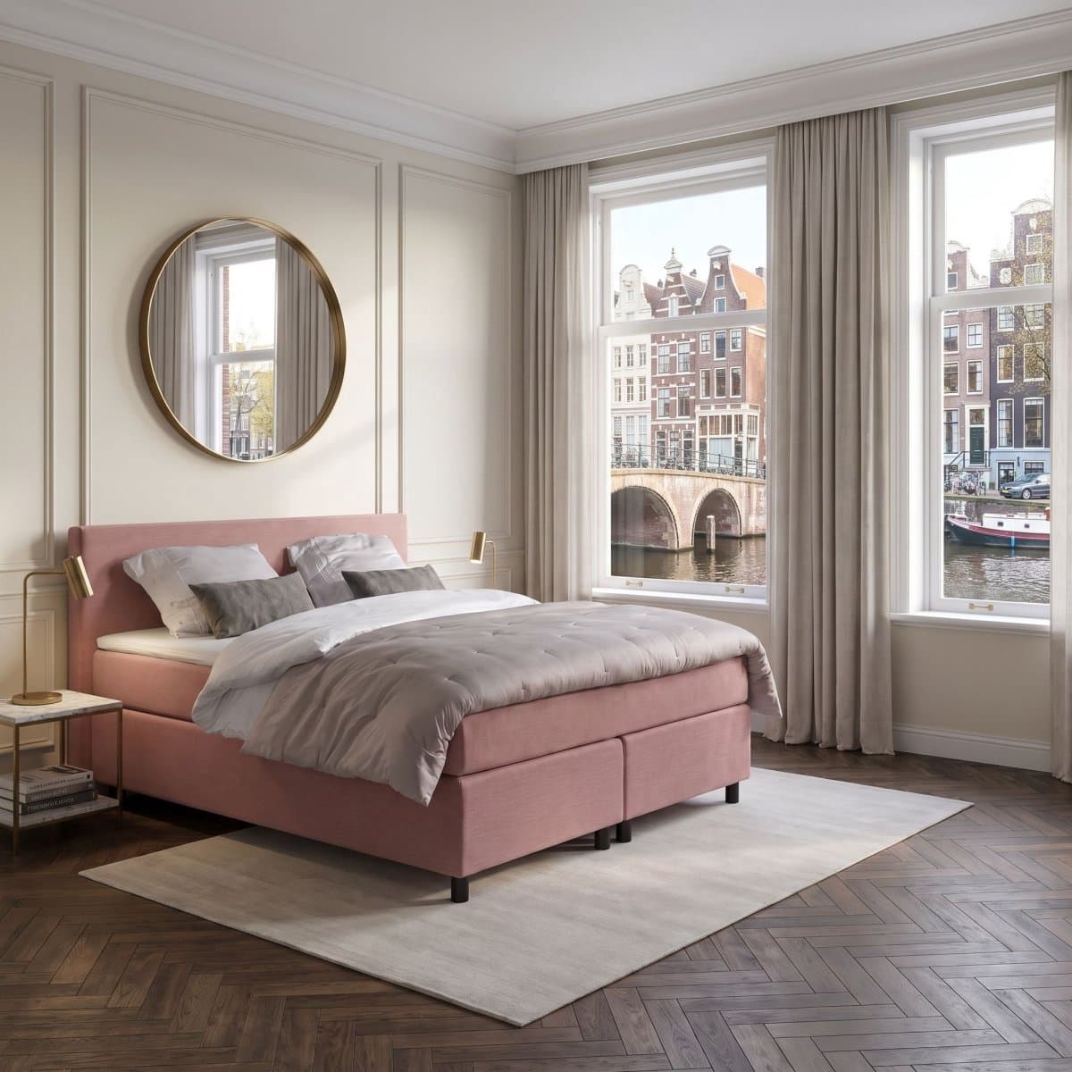 Anno 1588 - Boxspring Amsterdam - Pocketvering - Oud Roze - 200x200 cm - Inclusief Dekbed en Kussens - Kingsize Bed