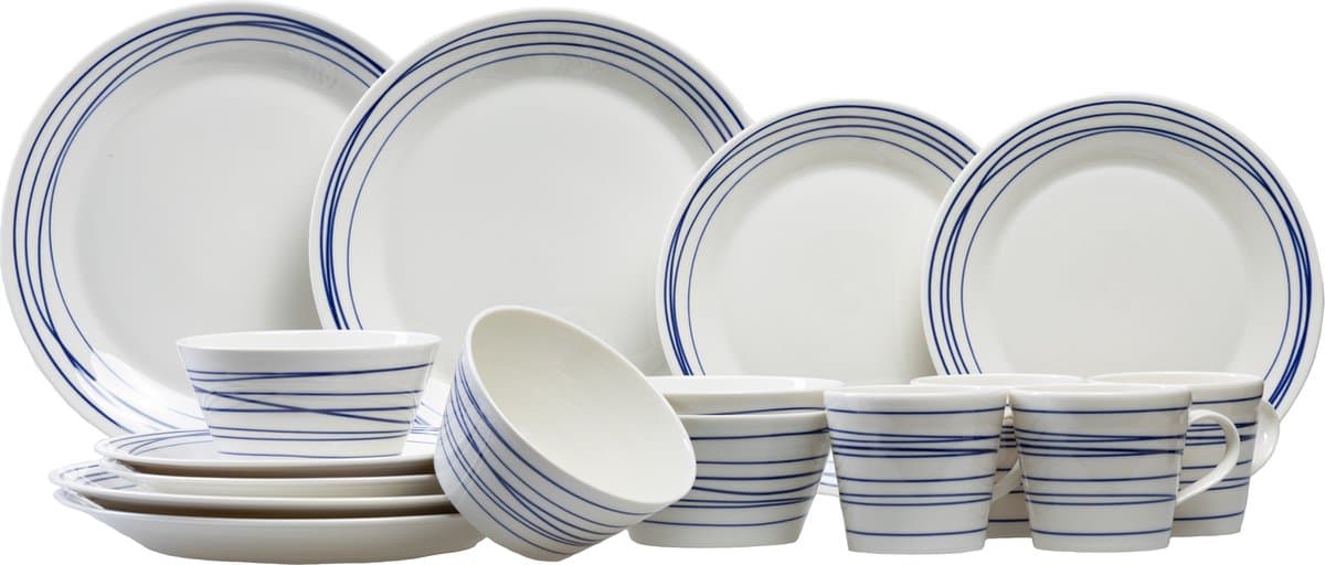 Royal Doulton Pacific Lines - Serviesset 4 Persoons - Porselein - Wit / Blauw - 16 delig