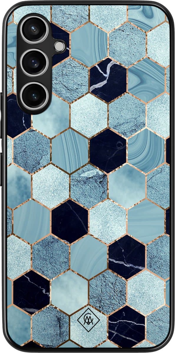 Casimoda® hoesje - Geschikt voor Samsung Galaxy A54 - Blue Cubes - Zwart TPU Backcover - Marmer - Blauw