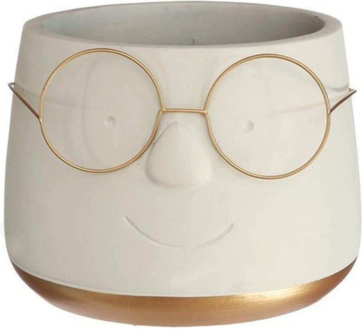 Ideas4seasons Bloempot/plantenpot gezicht met brilletje - wit/goud - voor kamerplant - D16 x H12 cm