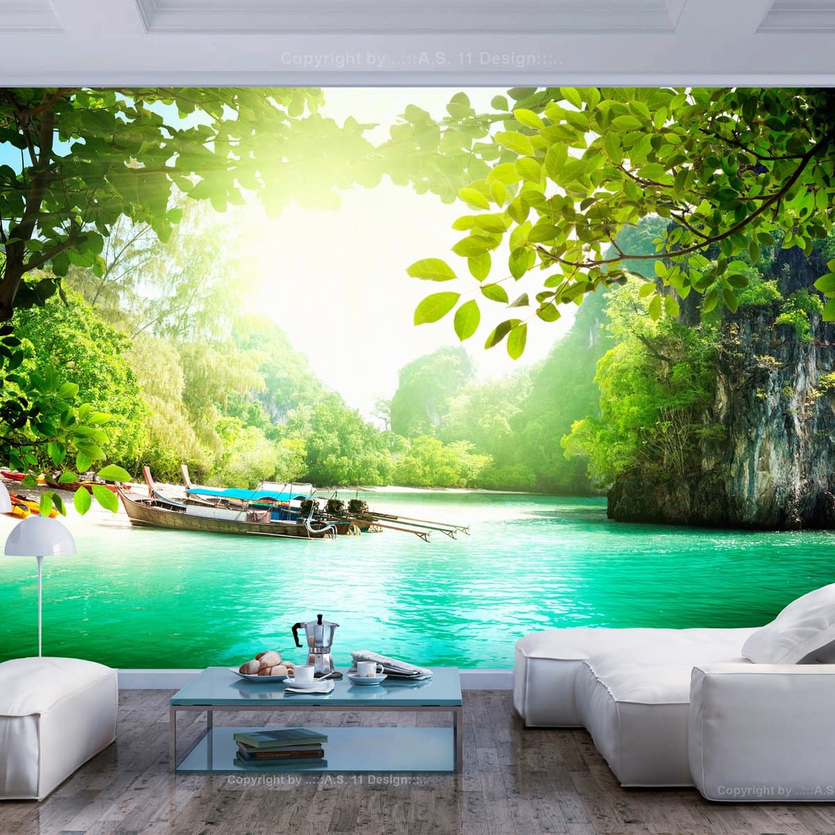 441cm X 315cm - Zelfklevend fotobehang - Hemels meer , Premium Print