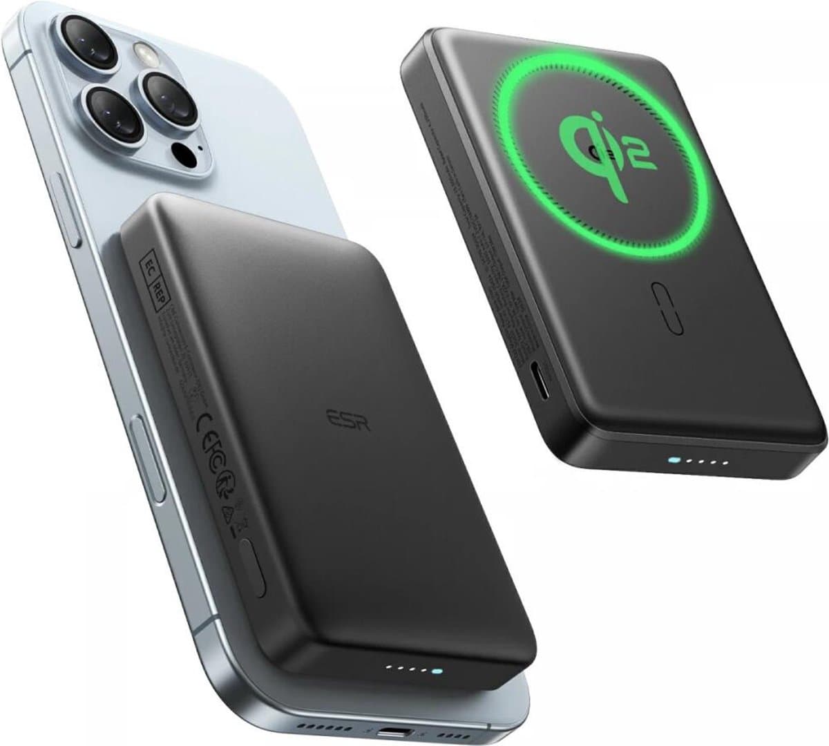 ESR Qi2 MagSlim - 15W Magnetische Powerbank 10.000 mAh - Compatibel met Magsafe en ESR HaloLock - Zwart
