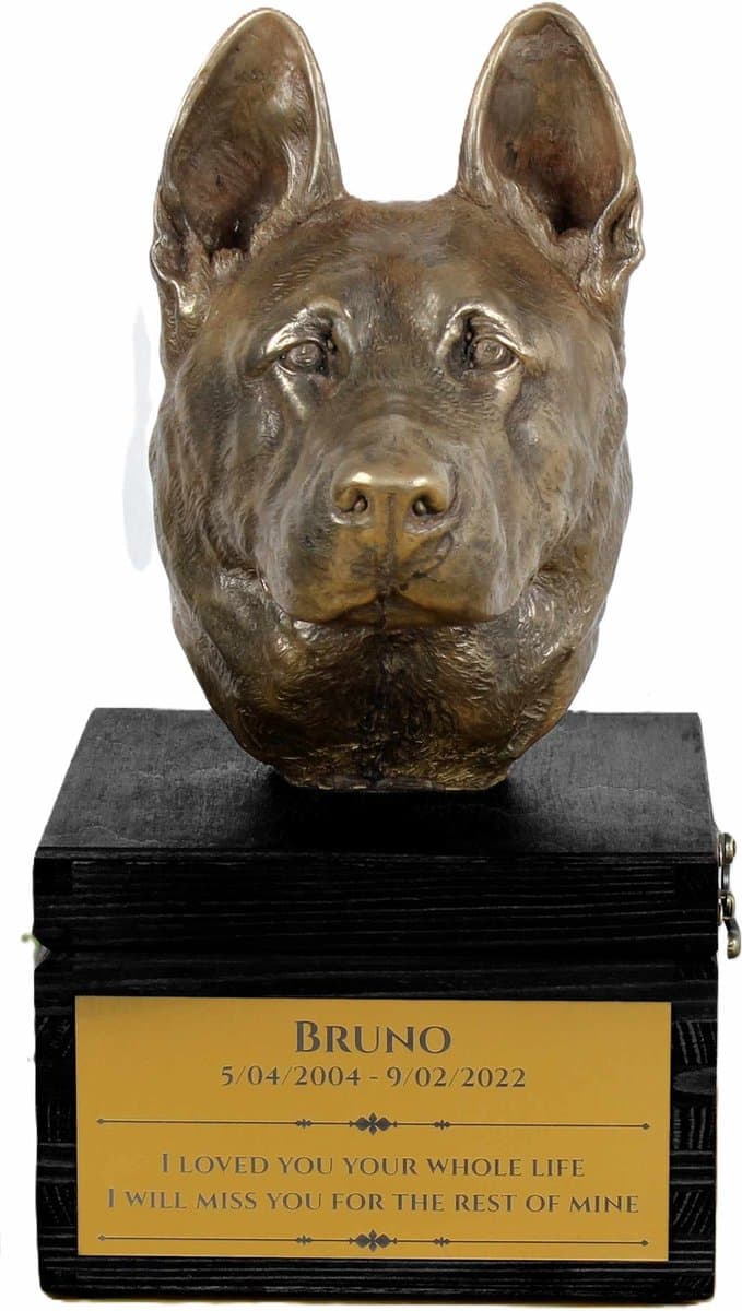 Urn met gravure en sculptuur van Duitse Herder - handgemaakt kunstwerk