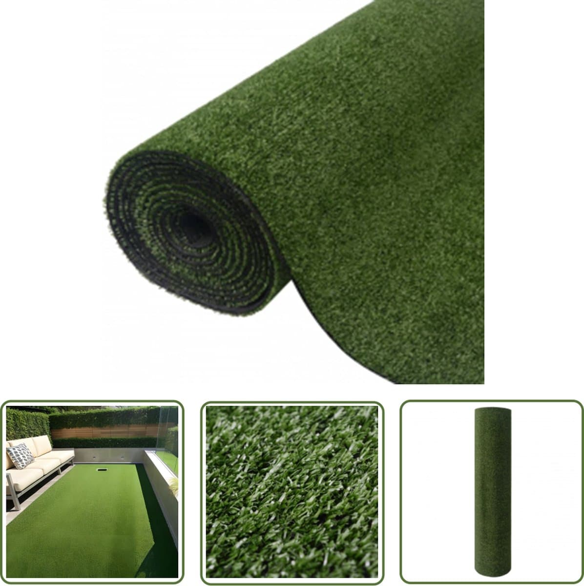 vidaXL Kunstgrassoortjes - Kunstgras - Kunstgras 7/9 mm 1x10 m groen - Tuingras - Gazon - Gazonrol