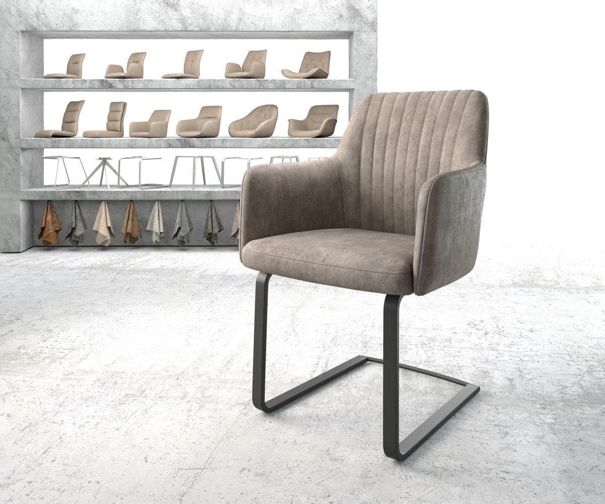 Sledestoel Greg-Flex sledemodel vlak zwart microvelours taupe vintage pocketveer kern