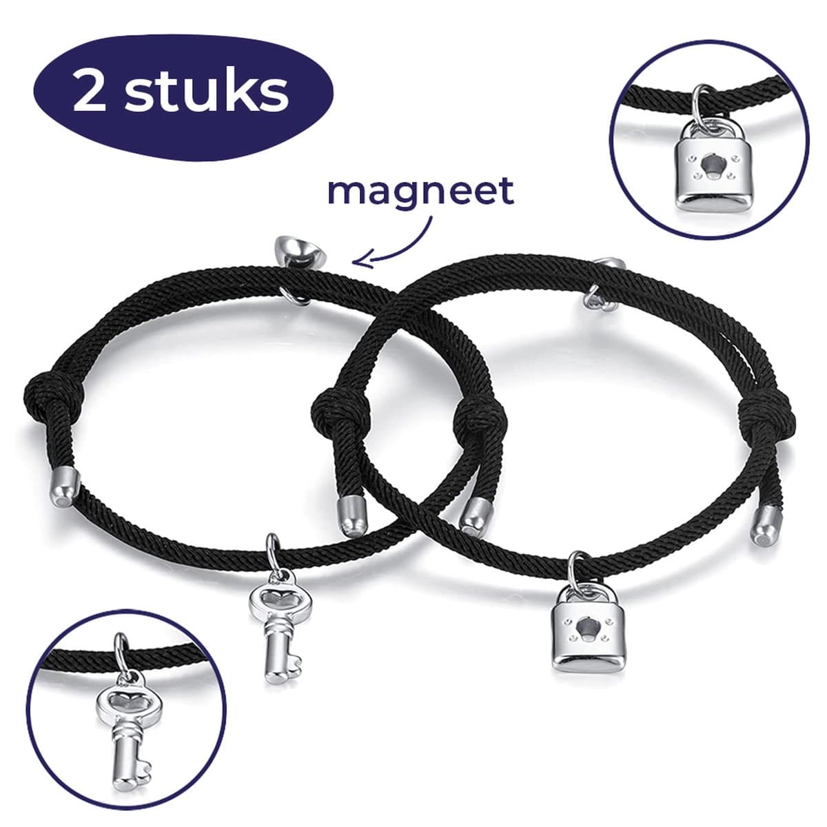 Couple Armband - Touw - Slot & Sleutel - Verstelbare Maat - Vriendschapsarmbandjes - Cadeau - Dames & Heren