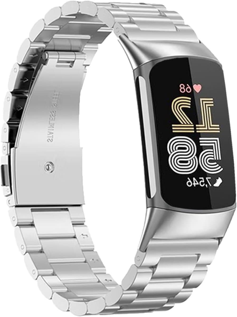 Stainless Steel Horlogeband 18MM voor Fitbit Charge 6/5, Verstelbare Metalen Vervangband met Snelle Bevestiging voor Fitness Tracker en Sporthorloge