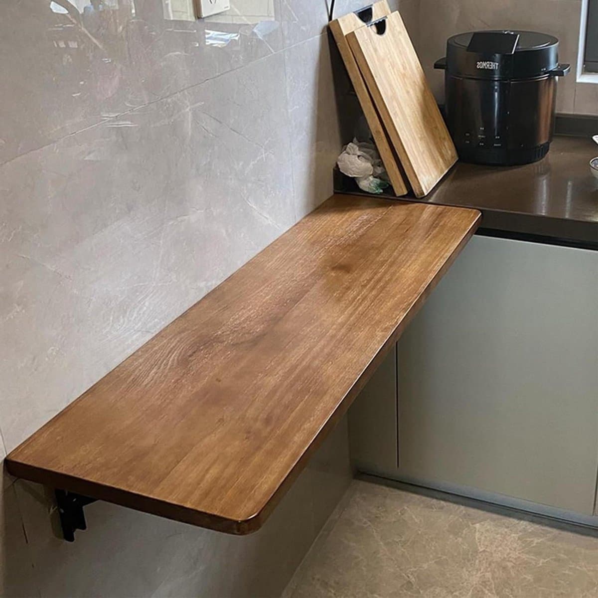 Opklapbare Muurtafel - Wandtafel Bureau - Ruimte Besparen - Afgeronde Hoekjes - 60x40cm - Houtkleur